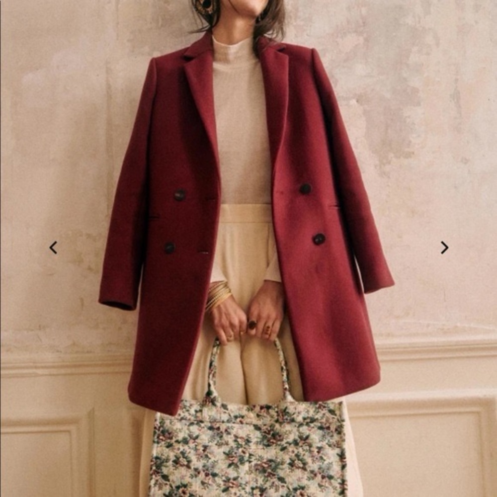 Sézane Johnson Burgundy Coat Size US4/ UK36